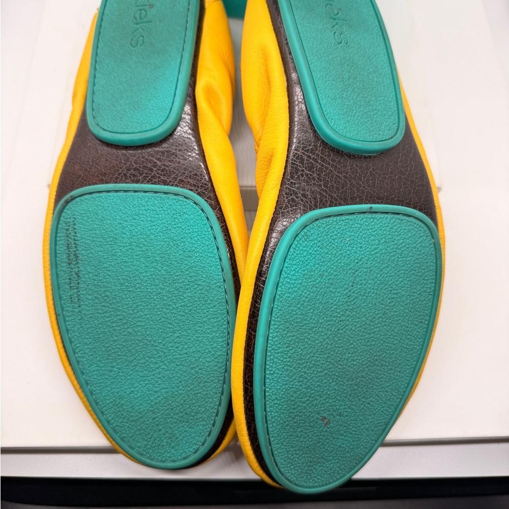 Tieks Mustard Yellow Ballet Flats with Teal Pouch - Picture 6 of 8
